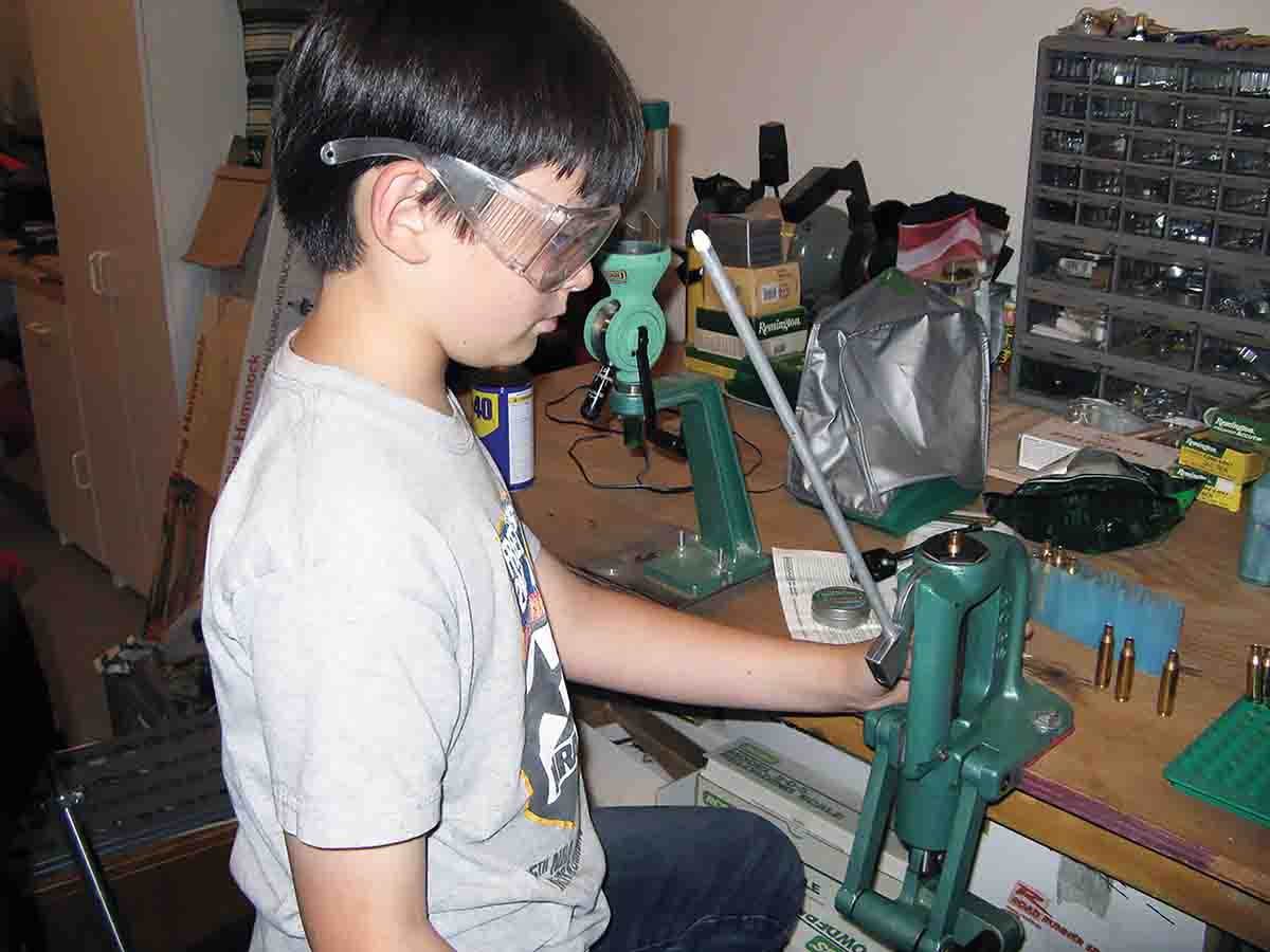 At 10 years old, Jeremiah was cranking out .260 Remington loads under his dad’s careful supervision and instruction.